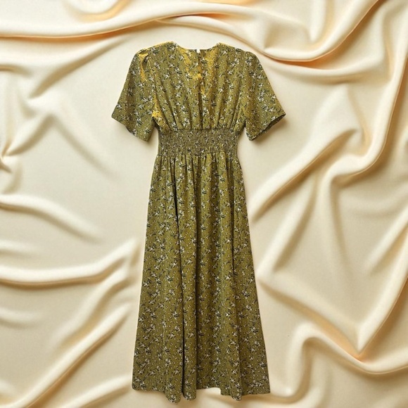 [WOMEN] JAPAN Lace Ladies Floral Ankle Dress | Olive Mustard | Warm Tone - Picture 3 of 5